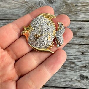 Vintage Jewelry Gold Tone Rhinestone Puffer Fish Brooch Blow Fish Pin